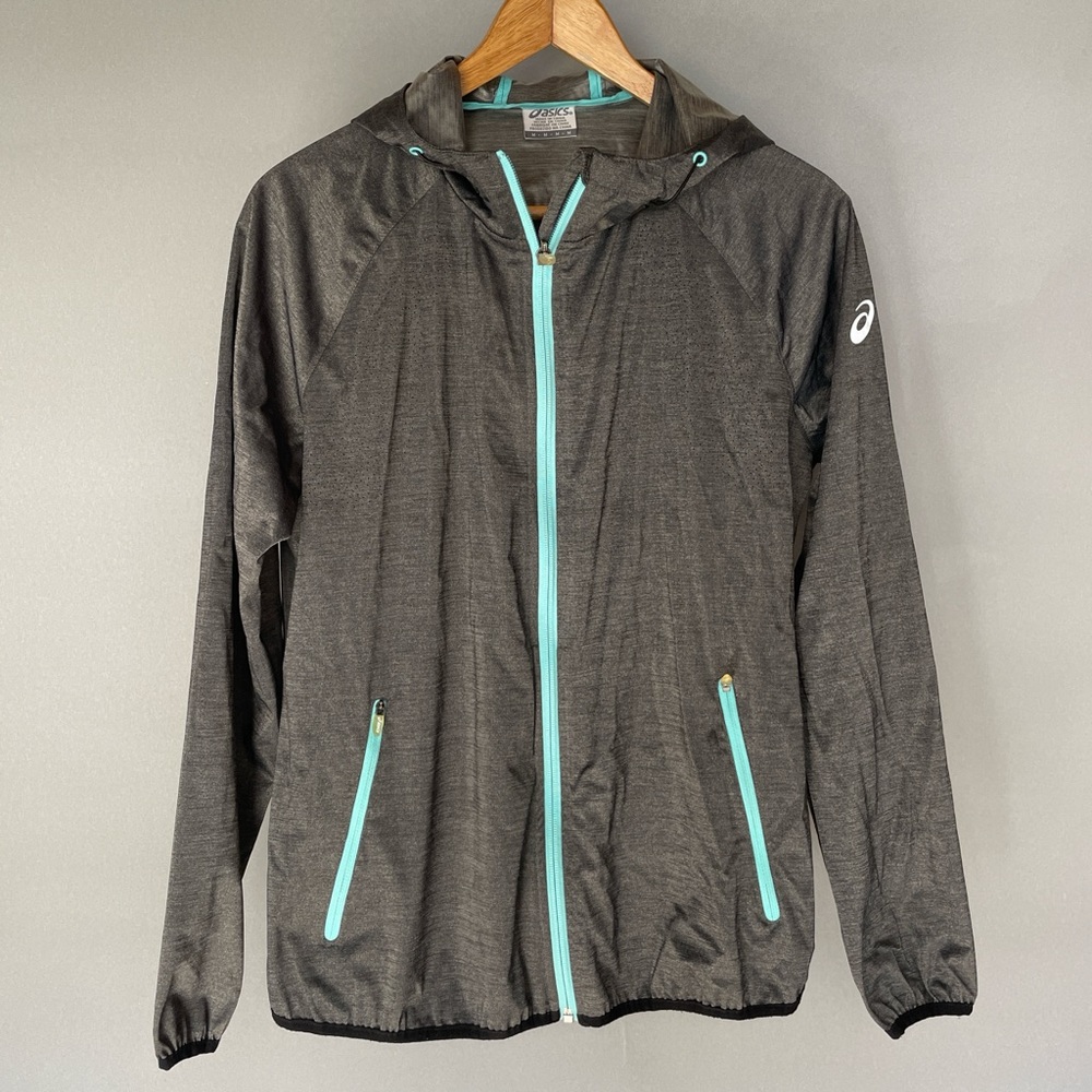 Asics Women’s Vented Mesh Windblock Workout Gray/Aqua Jacket Hoodie Size M
